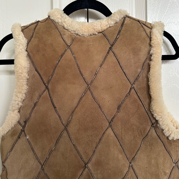 Vintage Genuine Sheepskin Shearling Vest – Diamond Quilted Gilet – Tan/Cream M - Picture 5 of 10